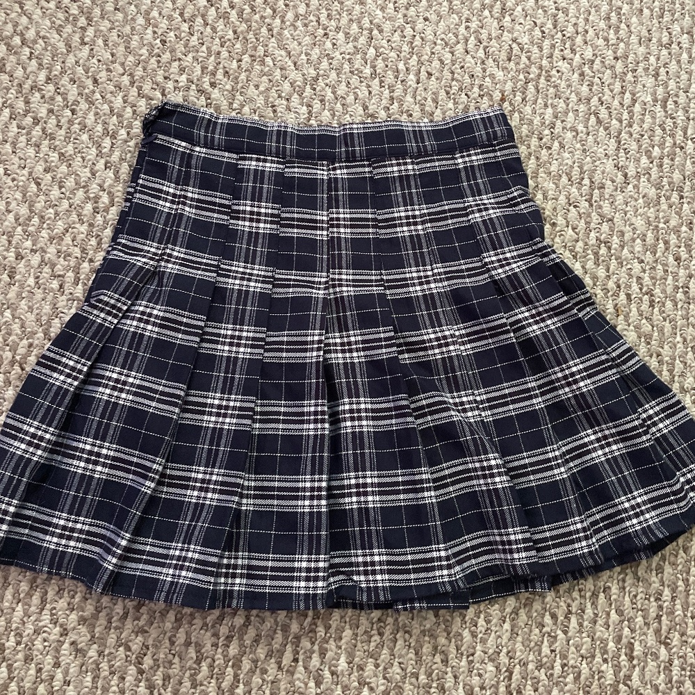 Navy Plaid Pleated Skirt